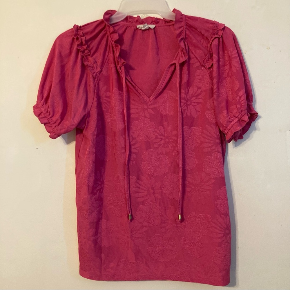 Women's Pink Ruffled Top with floral print size L
